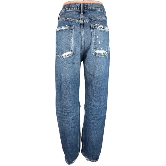 Agolde Blue Medium Wash Distressed High Rise Straight Leg Jeans Size 28 - Picture 3 of 5